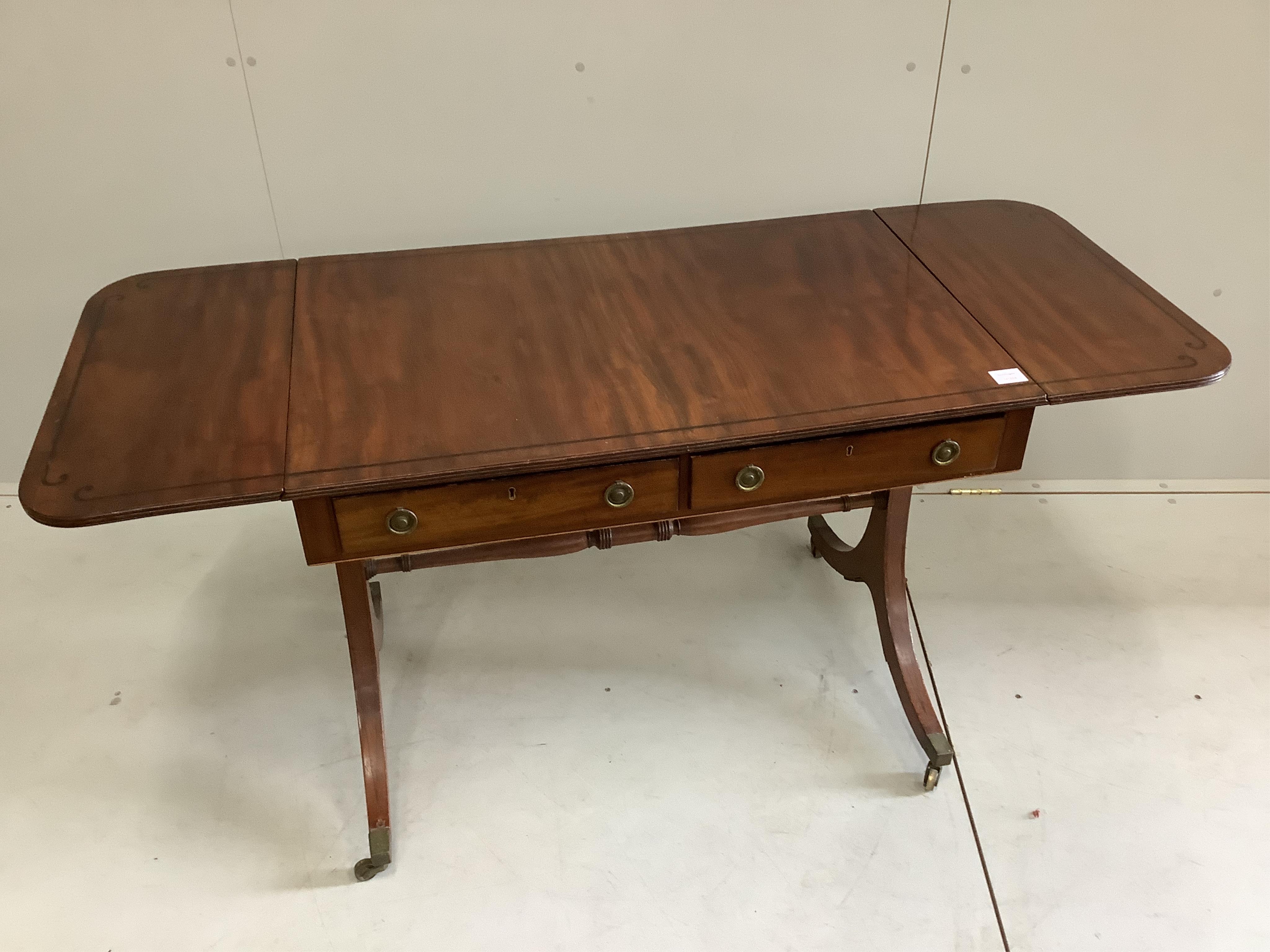 A 19th century mahogany sofa table, width 95cm, depth 61cm, height 74cm